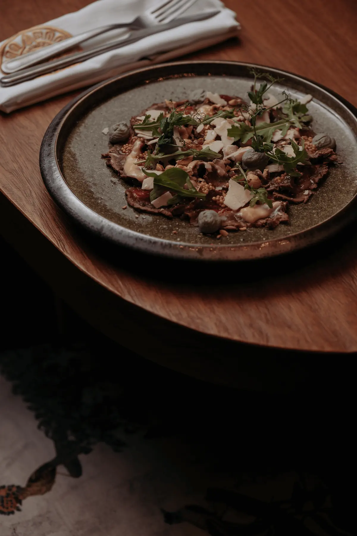 Carpaccio with rocket, capers and shaved parmesan