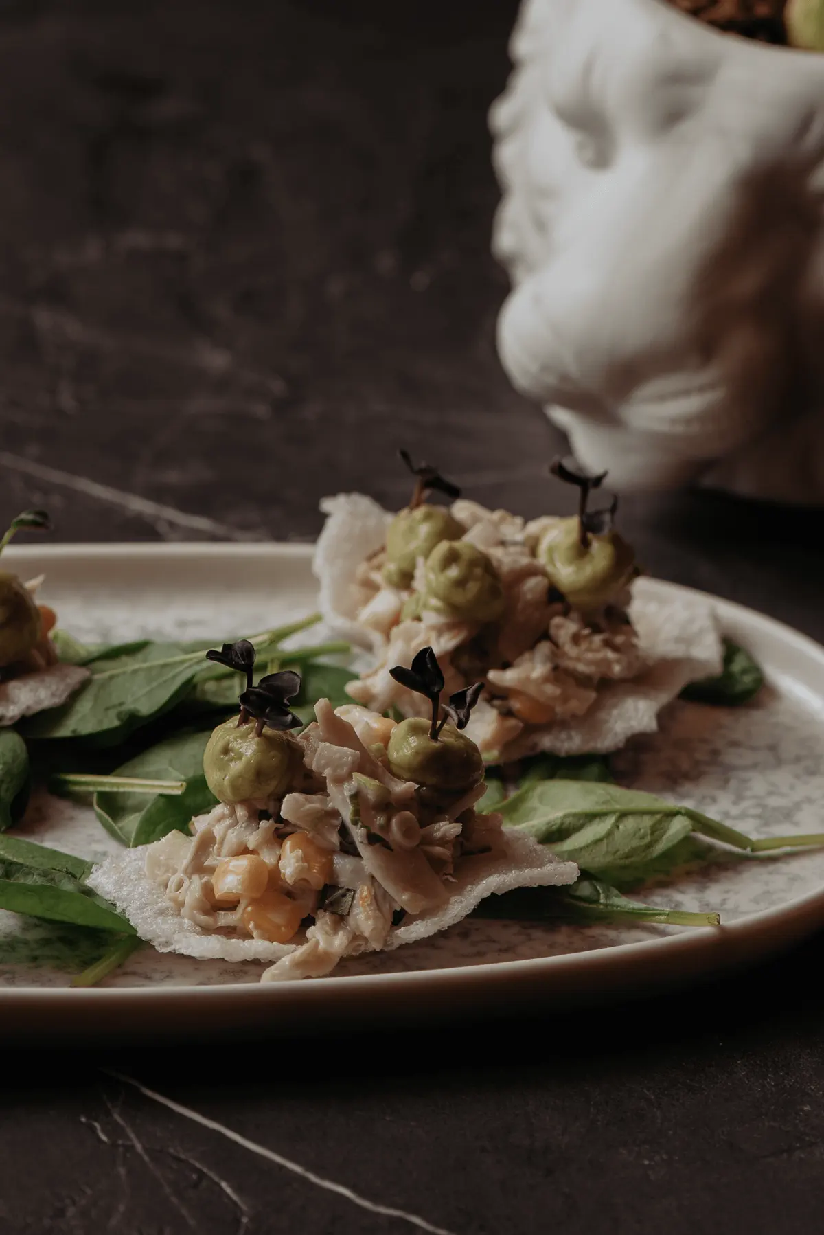 Plated ceviche tostadas at Iguazu Athens