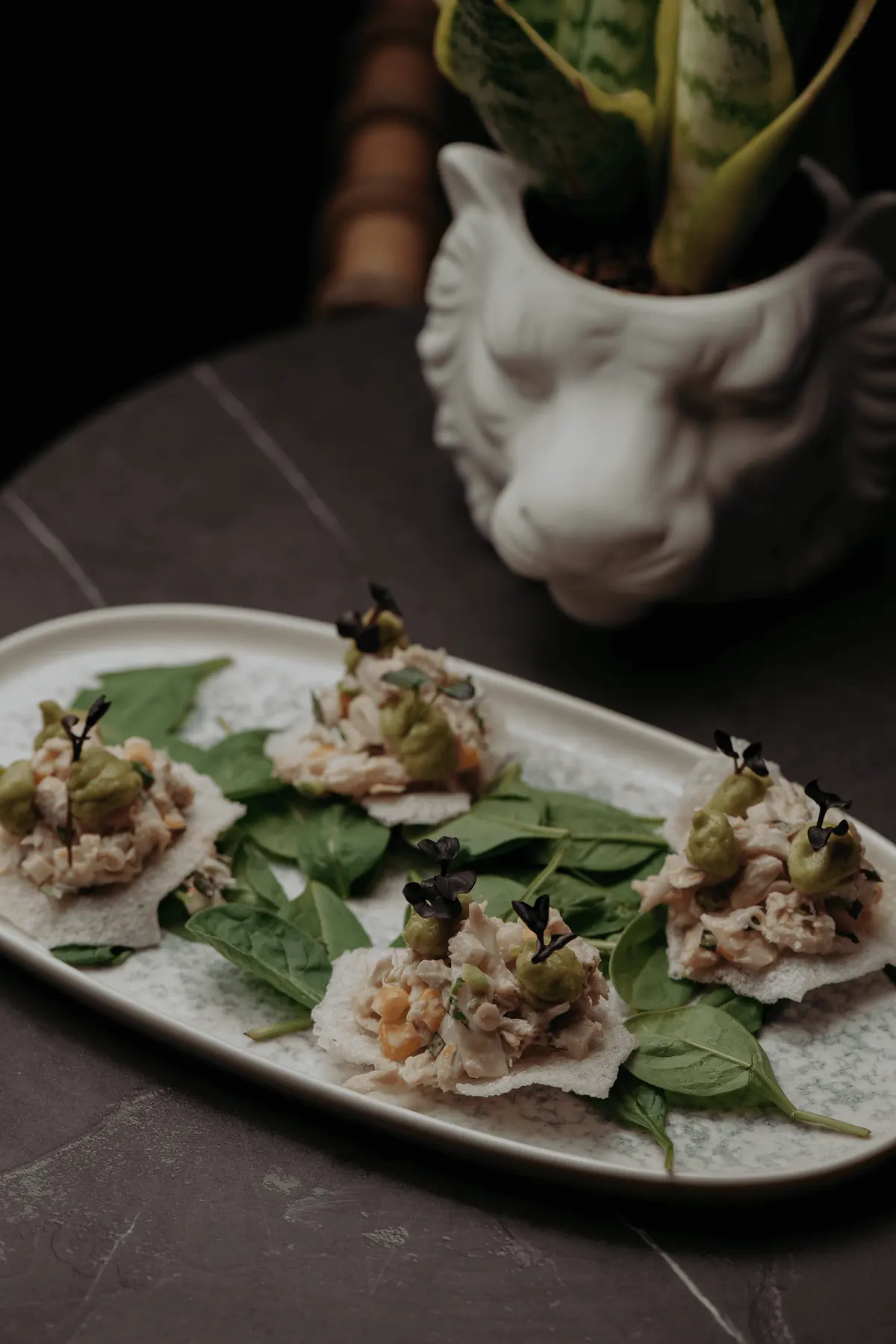 Ceviche tostadas with spinach and guacamole at Iguazu Athens