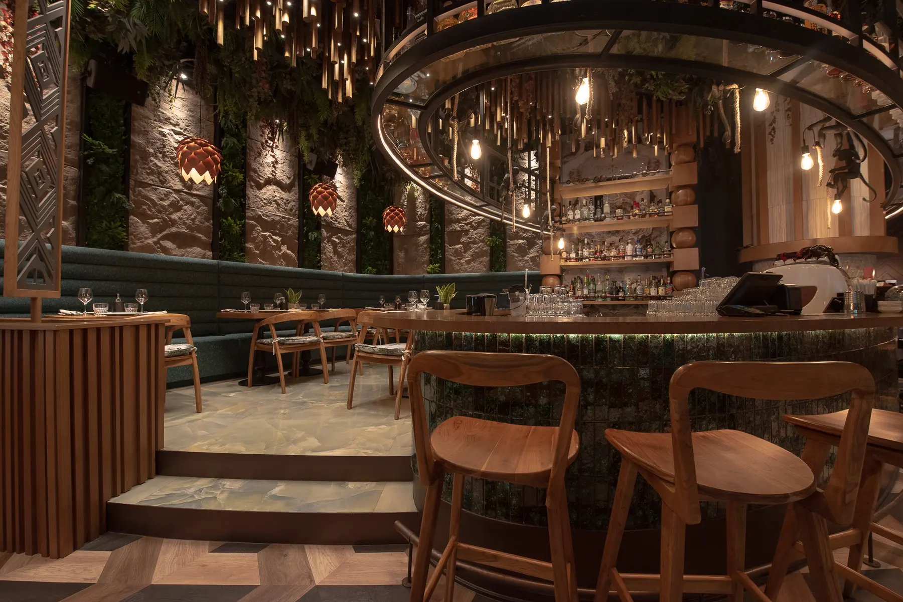 The stepped dining area at Iguazu Athens